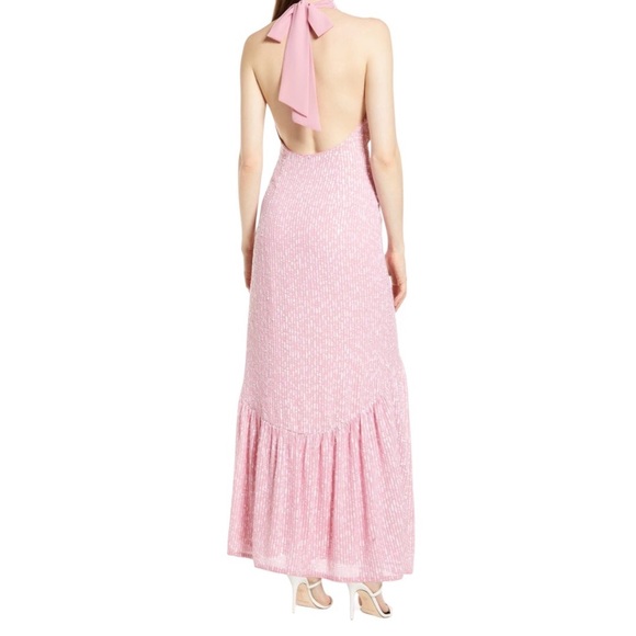NWOT SAYLOR Audie Sequin Halter Maxi Dress In Pink - Picture 4 of 8
